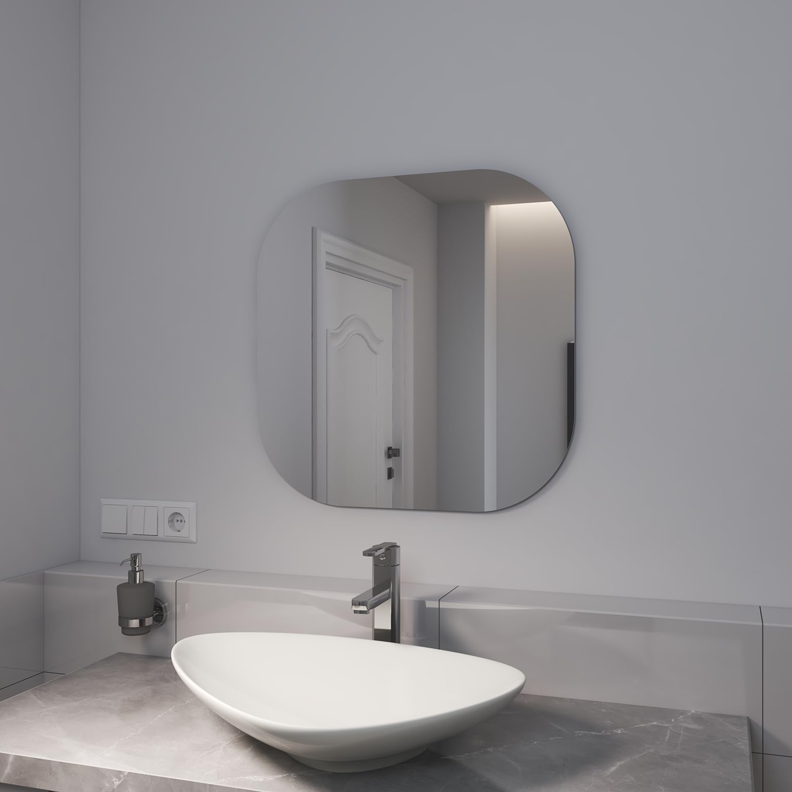 EMKE Square Bathroom Mirror, Wall-Mounted Mirrors for Vanity, Frameless Wall Mirrors Decorative Hanging Mirrors for Bathroom, Living Room, Entryways Hallway, 50x50mm