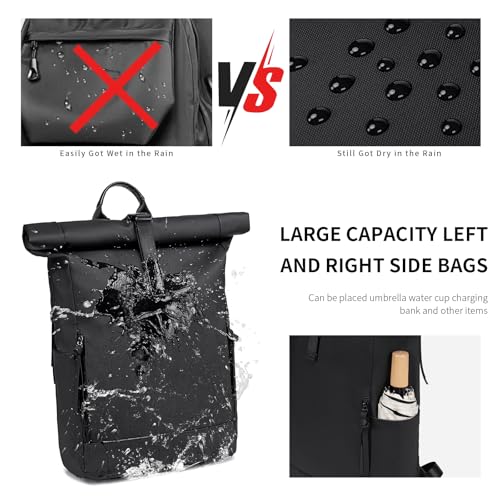 Rolltop Laptop Backpack,Travel Waterproof Computer Backpacks Lightweight Work Backpacks,15.6 Inch Large Capacity College Business Bookbag for Work Business College - Image 4