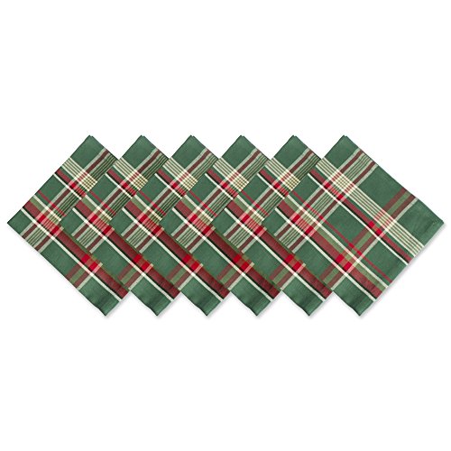 DII Tabletop Collection, Fall & Thanksgiving Napkin, 20x20, Dark Green Plaid, 6 Piece