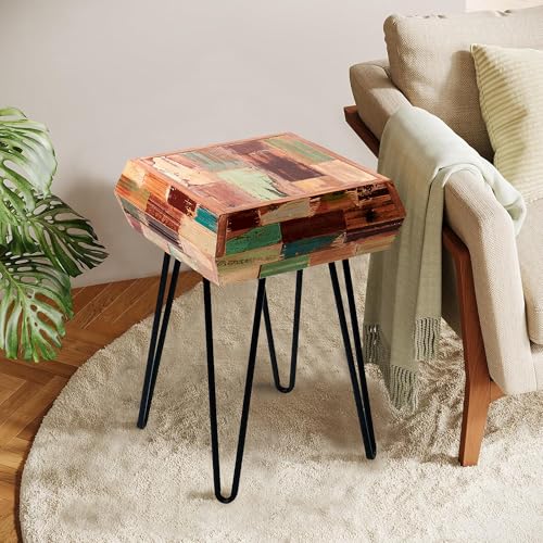 Warmaxx Square Reclaimed Wood Side Table Multi Color 14" x