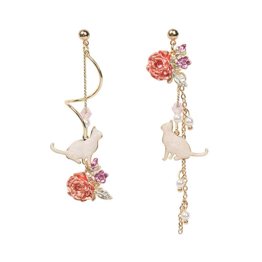 Fuqimanman2020Pink Flower Pearl Sakura Leaf Earrings Ginkgo Biloba Cat Fairy Flower Statement Earrings For Women