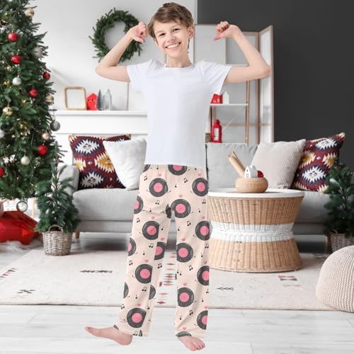 Boy's Pants Funny Record Pink Heart Jogger Pants Elastic Waist Long Bottoms Trousers with Pockets 6-14 Years2