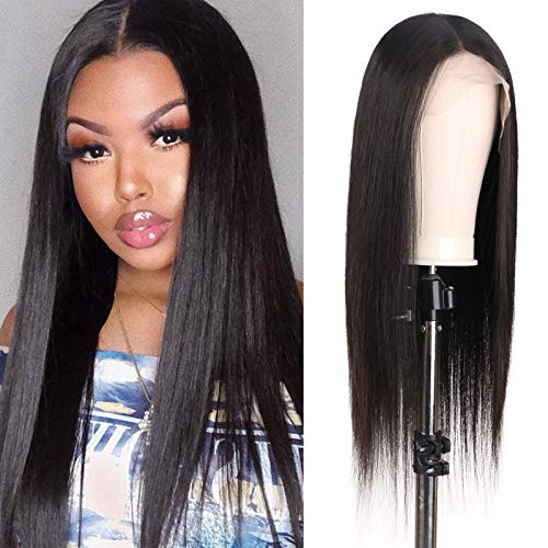 DAIMER T Part Lace Front Wigs Straight Human Hair Wig 13x5x0.5 Pre Plucked with Baby Hair Natural Hairline Natural Color for Black Women 14 Inch