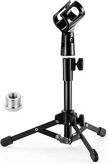 BILIONE Extendable Microphone Tripod Stand, Mini Desktop Mic Stand with Microphone Clip, 5/8" to 3/8" Metal Screw Adapter for Blue Snowball, Shure SM7B, Sm58 & Other Microphones