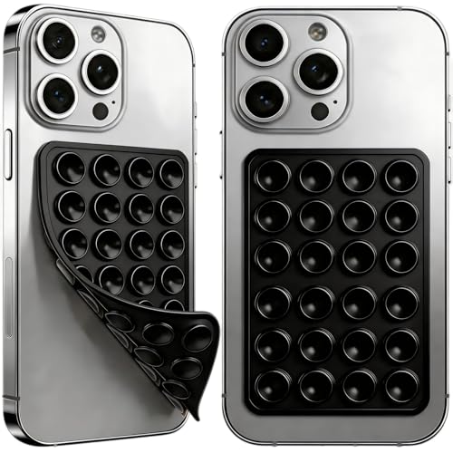 VEADOOLLY Black Octobudyy 2PCS Silicone Phone Sticky Grip Suction Phone Case Mount for iPhone and Android Hands-Free Sticky Cell Phone Grip Mobile Fidget Mirror Holder for Selfies and Videos