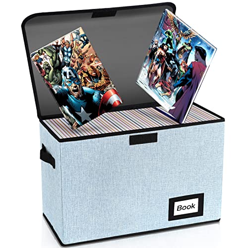 Image of Collection Comic Book Storage Box 15.8 inch X 7.8 inch X 11.8 inch, Collapsible Comic Short Box, Holds 160-180 Comic Book, Heavy Duty Bin Container Holder Shelf Protector Organizer (Blue)