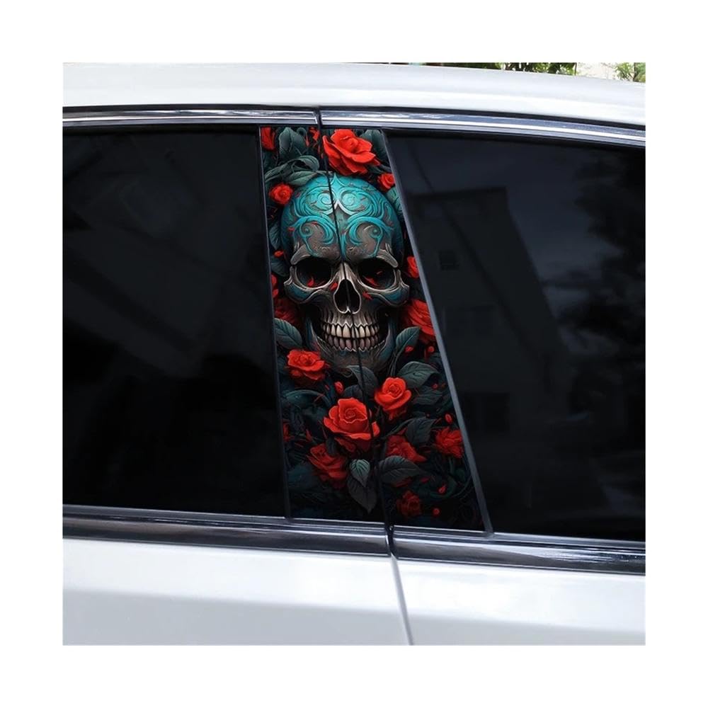 Bertdcx I 2Pcs Metal Skull Rose Car B-Pillar Waterproof Decal Diy Sticker Car Exterior Accessories Auto Parts(I)