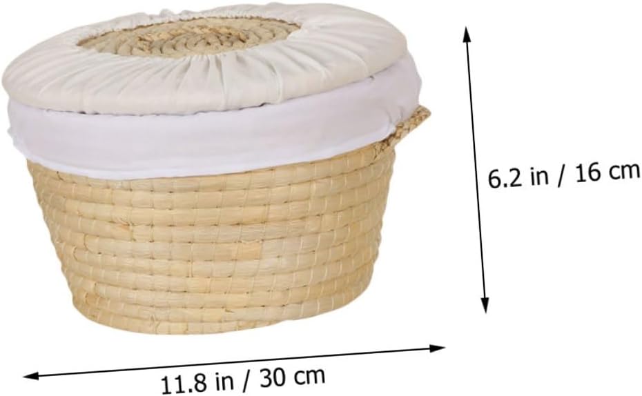 Woven Corn Husk Bread Basket with Lid 30cm X 16cm, Domestic Knit Storage Basket for 8-10 Breads and Eggs, Practical Food Holder for Kitchen and Dining Use