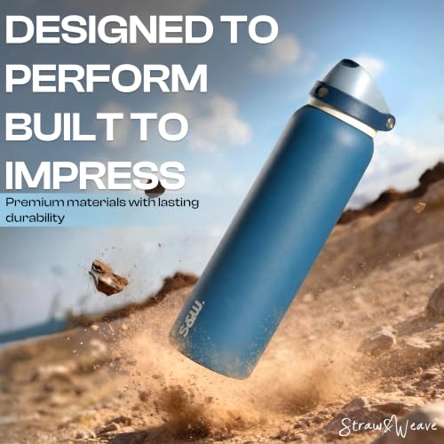 Image of STRAW&WEAVE PureFlow Water Bottle 710 ml Stainless Steel Sports Bottle with Sipper Cap | For Home, Office, Gym, Travelling | Lightweight | BPA Free (Arctic Teal)