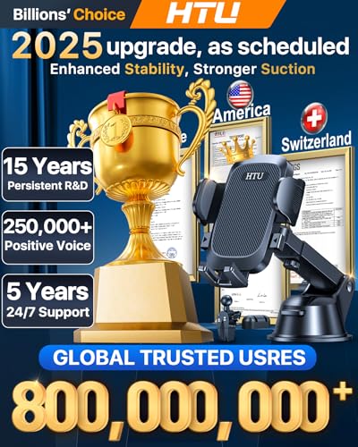 [True Military-Grade] Car Phone Holder【2024 Stronger Suction & Clip】 Universal Cell Phone Holder for Car Mount for Dashboard Windshield Air Vent Long Arm Cell Phone Car Mount Thick Case,Black - Thumbnail 2