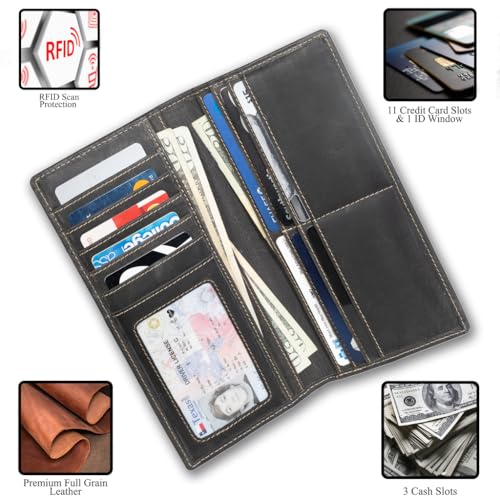 RFID-Blocking Rodeo Wallet, Full-Grain Cowhide Leather, 11 Card Slots, 3.75 x 7.5 inches (Black)3