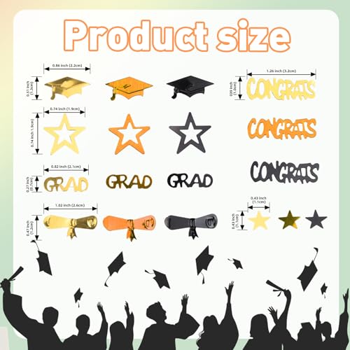 Image of Orange Gold and Black Graduation Confetti 2026, 1000 Pcs Congrats Grad Confetti Class of 2026 Party Table Centerpiece for 2026 Graduation Party Decorations