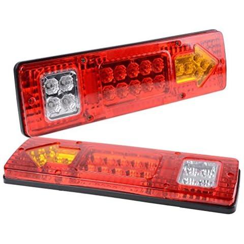 PerfecTech RV 19 LED Trailer Tail Lights Red White-Amber Integrated Turn Signal Running Lamp for ATV Truck (12V) 2PCS Cover