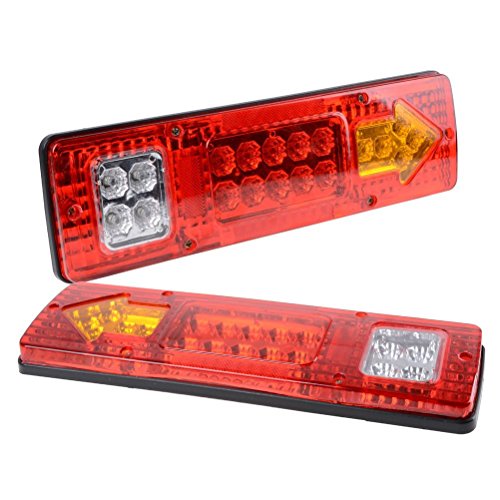 PerfecTech RV 19 LED Trailer Tail Lights Red White-Amber Integrated Turn Signal Running Lamp for ATV Truck (12V) 2PCS