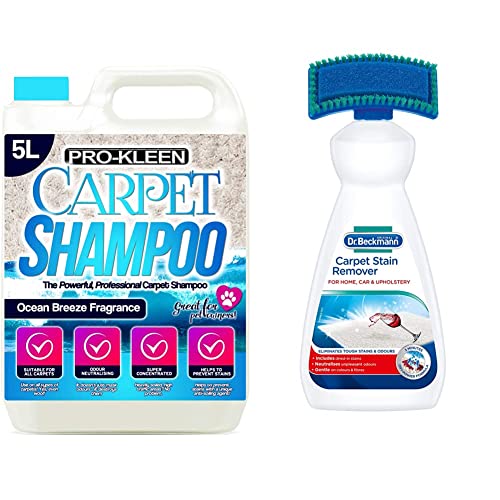 Pro-Kleen Professional Carpet & Upholstery Shampoo, 5 Litres & Dr. Beckmann Carpet Stain Remover | Removes even stubborn stains and odours | includes applicator brush | 650 ml