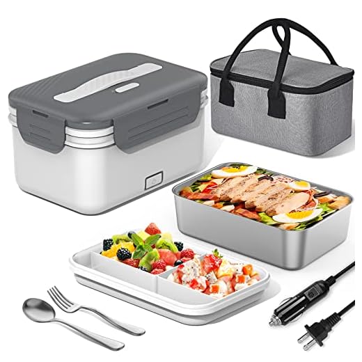 Herrfilk Electric Lunch Box Food Heater Portable Faster Food Warmer with 1.8L Removable Stainless Steel Container for Car Truck Home Work Adults, 220V/110V/24V/12V [2023 Upgraded]