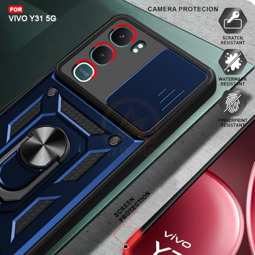 Image of Armor Bumper Back Cover Case for Vivo Y31 5G Rotating Camera Cover, Ring Holder & Kickstand | Heavy Duty & 360 Degree Protection Vivo Y31 5G Back Cover (Blue)