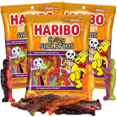 Haribo Crazy Skeletons Gummy Candy, Halloween Treats, 4 oz, Pack of 3 - image 1