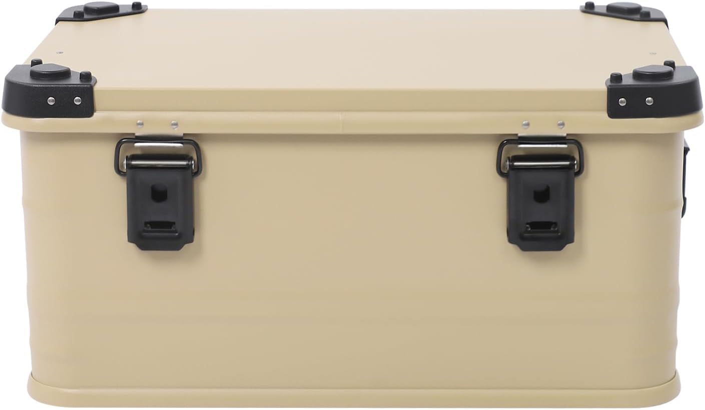 Aluminium Aufbewahrungsbox 30L/50L Wasserdicht mit Deckel, Transportbox mit Gummidichtung, Alubox, Aluminium Box mit verstärkten Ecken & Griffen für Camping Outdoor Reisen (50L Khaki)