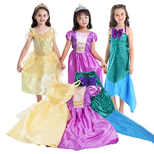 VGOFUN 3Pcs Girls Princess Mermaid Costume Dresses Role Play Set for Little Girl Dress up Birthday Party(Ages 3-6yrs)