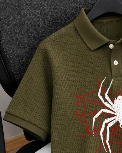 Image of AUSK Men's Spider Graphic Printed Polo T-Shirt | Cotton Blend Textured Half Sleeve Regular Fit Polo Neck Casual Wear Tshirt for Men