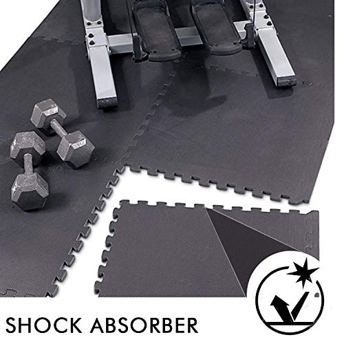 Image of EASY HOME Gym Mats for Floor for Home and Living Room, Interlocking Rubber Floor Gym Mat for Workout At Home, Eva Foam Workout Mat- 60X60Cm - 11Mm Thick, Black (Pack of 16-64 Square Foot)