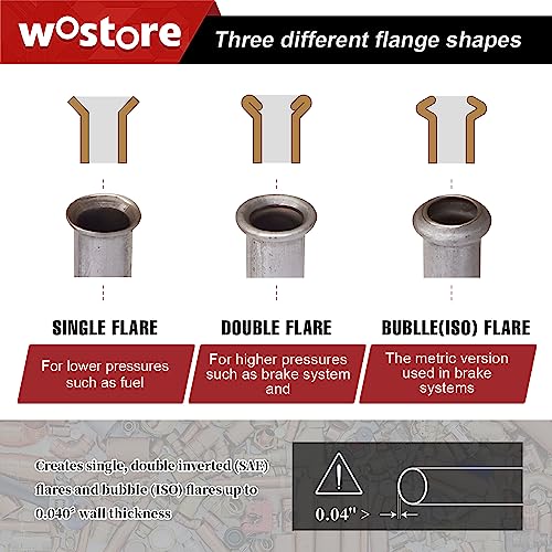 Wostore Doppel Bördelgerät Bremsleitung mit Rohrschneider und Rohrfräser Einzel-, Doppel- (SAE) und Blasen- (ISO) Bördelungen für Kupfer Kunststoff Aluminium Rohre 3/16-5/8 7 Größen