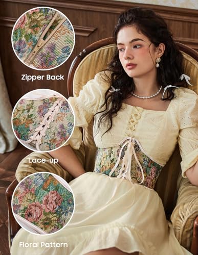 Image of Scarlet Darkness Corset Belt for Women Renaissance Lace up Corset Floral Wide Waist Belts Apricot Floral Size 8