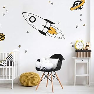 Rocket and Stars Wall Sticker Pack (Orange) | Space wall stickers | Perfect for a creating a space themed room | Easy to Apply, Cleanly Removable