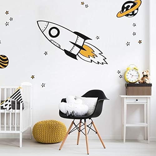 Rocket and Stars Wall Sticker Pack (Orange) | Space wall stickers | Perfect for a creating a space themed room | Easy to Apply, Cleanly Removable