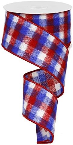 Red White Blue Plaid Flag Wired Edge Ribbon (2.5 Inches) - 50 Yards