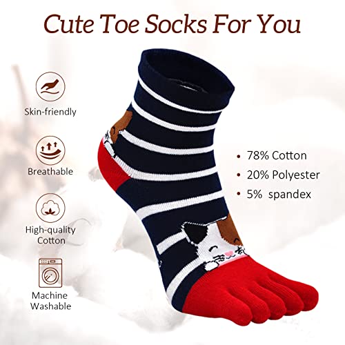 Image of CaiDieNu Women's Animal Toe Socks - Cotton Five Finger Colorful Funny Casual Crew Socks for Ladies