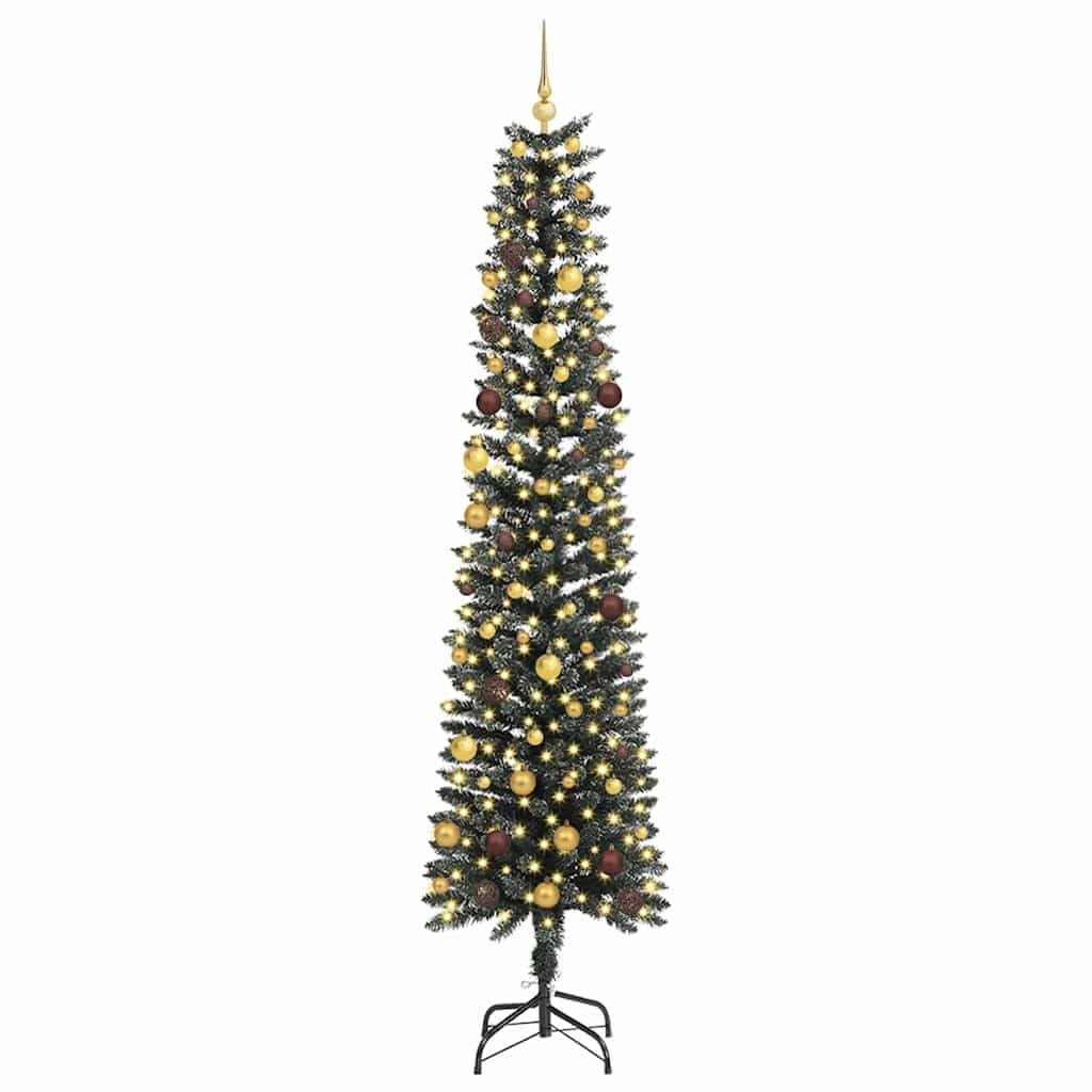 Albero di Natale artificiale verde, 240 cm, in PVC e acciaio, con luci a