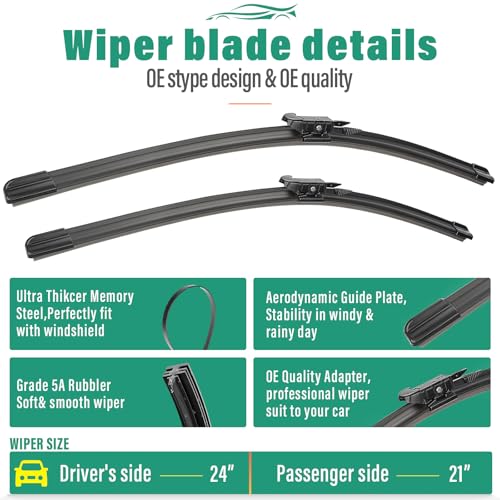 Image of 24 inch 21 inch Windshield Wiper Blades Replacement for Pontiac G6 2005 2006 2007 2008 2009 2010 / Buick Lucerne 2008 2009 2010 2011 Original Factory Quality Front Wipers Blade Set for My Car - (Pack of 2)