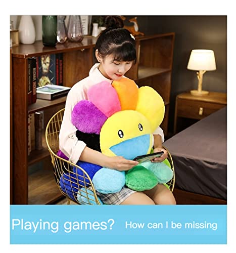 Géneric Sunflower Flower Plush Pillow Floor Cushion Seat Smiling Face Stuffed Toy Doll Home Bedroom Rainbow Smiley (16.5In, Black) #TOP5