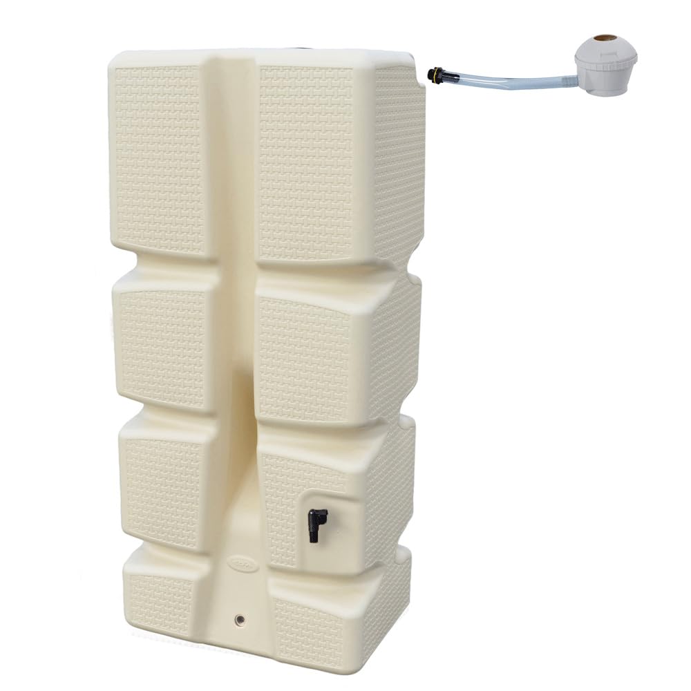 EDA - Récupérateur d'eau RÉCUP'ECO 310 L - Décor Tressé - Kit Collecteur Filtrant Inclus + Robinet - 60 x 40 x H.138 cm - Beige