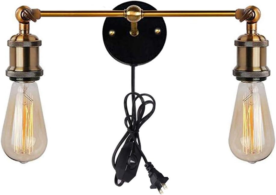 Kiven Dimmable Wall Sconce E26 UL Certification Plug-in Dimmer Switch,Occident Style Double Head Wall Sconces for Dining Room Kitchen Bedroom Shops Decorative,Bulb Included