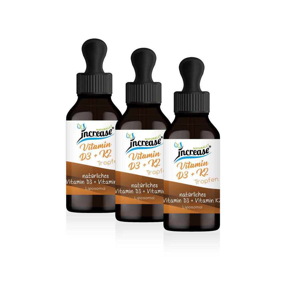 Nimm 3, zahl 2 Aktion Liposomale Vitamin D3 + K2 Tropfen hochdosiert - 1000 I.E Vitamin D3 pro Tag (720.000 I.E in 3 Flaschen) - MCT Öl C8 & C10 - Hohe Bioverfügbarkeit - vegan