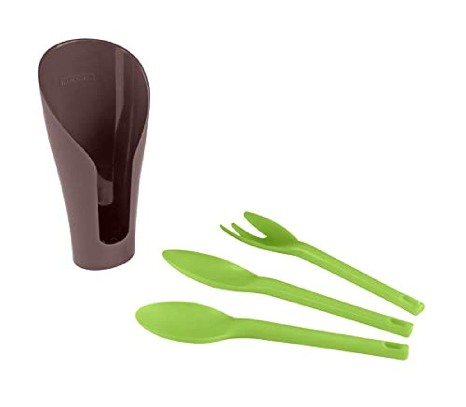 Tramontina Cocoon 4 Pieces Green Garden Tool Set made with Heavy-duty Polypropylene includes Garden Trowel + Transplanting Trowel + 3 Teeth Garden Fork + Brown Container