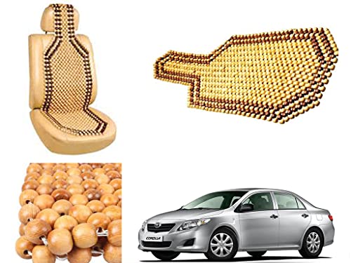 Image of Car Bead Seat Wooden Beads Cushion Cover Pad for Toyota Corolla, Acupressure Sitting Seat Cover | Cream Color - Pack of 1