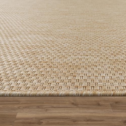 Paco Home Outdoor Teppich Flachgewebe Sisaloptik Modern Einfarbig meliert wetterfest & pflegeleicht Küchenteppich Ideal für Terrasse Balkon Garten, Grösse:80x250 cm, Farbe:Natur