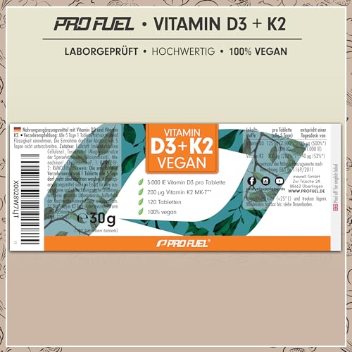 Vitamin D3 K2 VEGAN - 120 Tabletten mit 5000 IE D3 + 200 mcg K2 (MK7) - Vitamin D3 optimal hochdosiert und vegan - reicht für 19 Monate - laborgeprüft mit Zertifikat 6