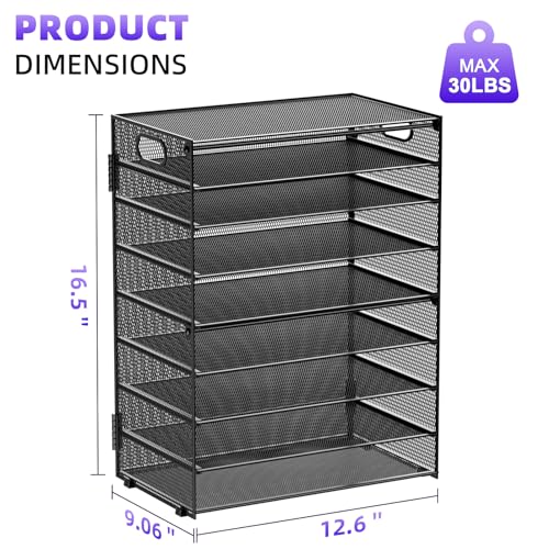 Image of Marbrasse Paper Organizer Letter Tray, 9 Tier Mesh File Organizer with Handle, Paper Sorter Desk Organizer for Home Office Supplies