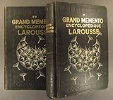  Grand mémento encyclopédique Larousse. 2 volumes. Tome I : Géographie, histoire, philosophies, religion, droit, grammaire, littérature, beaux-arts. Tome II : Sciences, vie pratique, musique, sport ... Vers 1940. Reliure verte de l\'éditeur légèrement défraîchie. 2 volumes. 1048 + 1096 pages. (Encyclopédies, Littérature, Sciences et techniques)