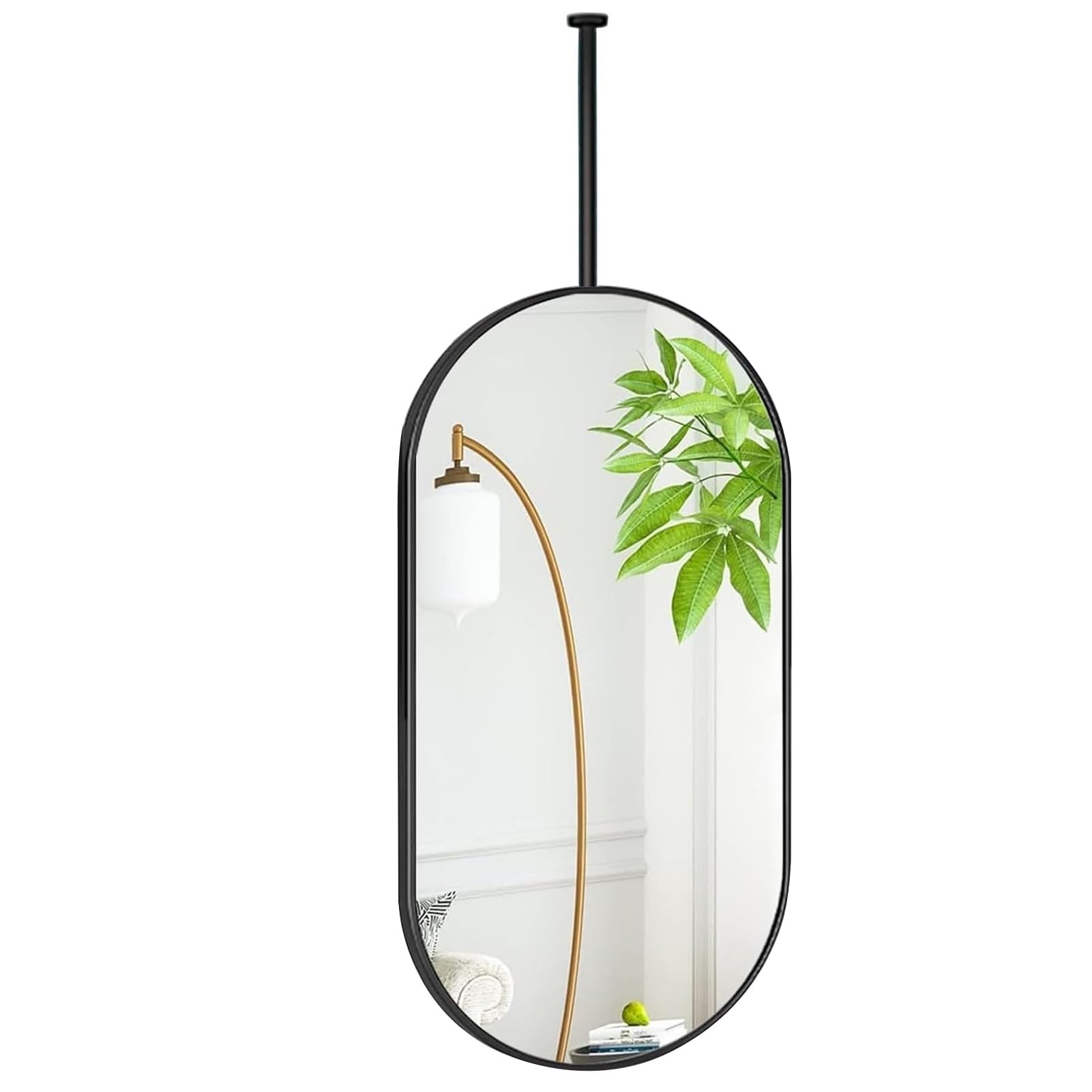 FGXHHS Black Framed Oval Mirror Bathroom for Ceiling Vertically Home Decor Bedroom Living Room Entryway - Customizable Pole (Size : 50cmx70cm)