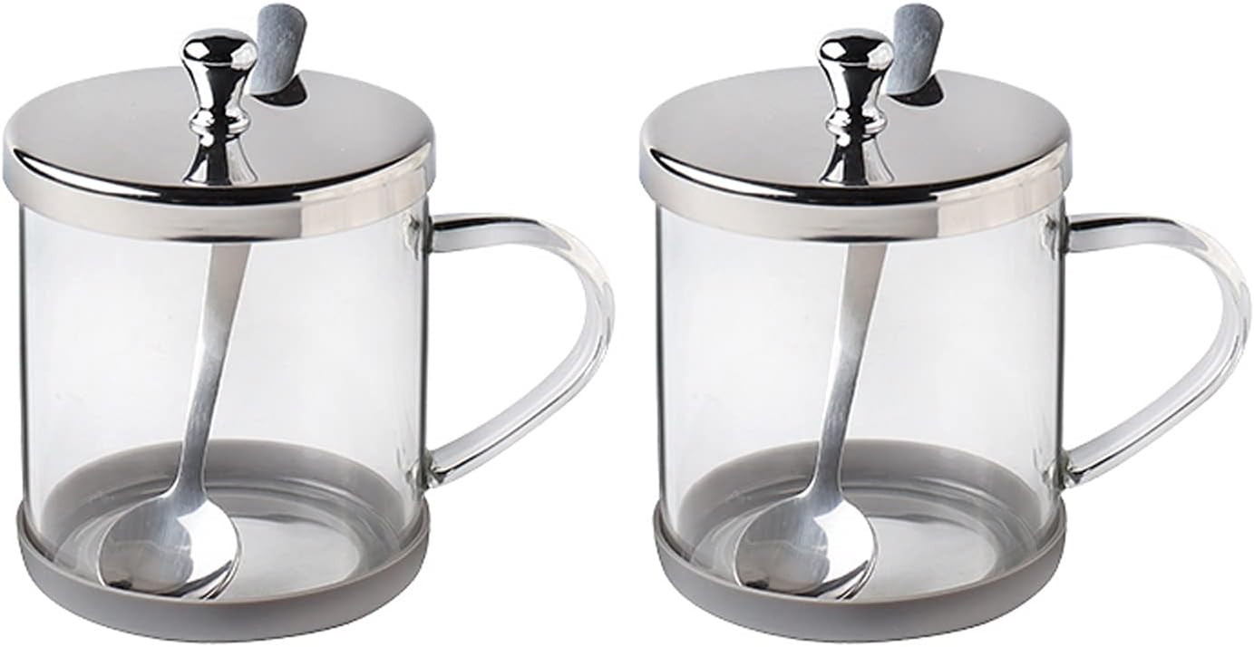 Seasoning Bottle Set Clear Glass Sugar Bowl Set with Lid Serving Spoon Salt Pot Pepper Storage Jar Seasoning Pot Dispenser Container Sugar Box Condiment Spice Set of 3 Spice Bottle Set(A)