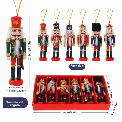 Miniatura 2 de 6 Piezas De Madera Soldado Cascanueces, 13 Cm Marioneta, Figuras Del Rey Cascanueces, Adornos Para La Decoración Tradicional Del Árbol De Navidad, Decoración Para Fiestas