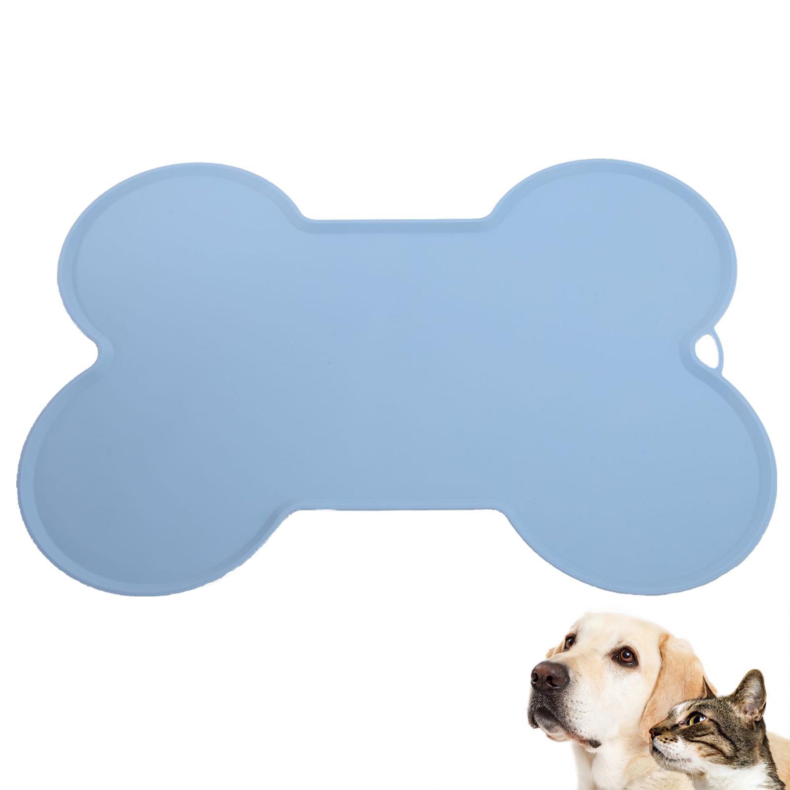 Pet Feeding Mat, Non-Slip Silicone Dog Bowl Mat Cat Matt, 52 x 37 cm, Waterproof Dog Tray Food Cat Feeding Mat, Suitable for Small Medium Dogs and Cats, Blue