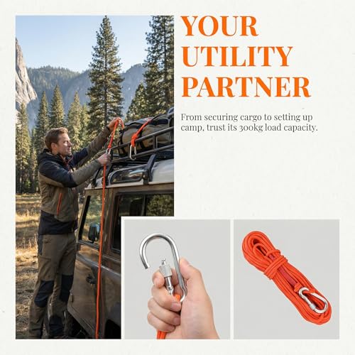 Kletterseil Hochfeste Sicherheitsseile Lang 20m Durchmesser 6mm Statisches Seil Outdoor Rettungsseil mit 1 Karabiner Festmacherleine Allzweckseil für Wandern Bergsteigen Outdoor Sport Camping