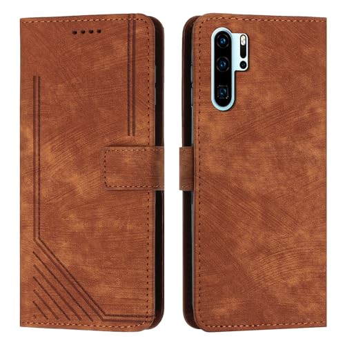 Étui Huawei P30 Pro en cuir marron avec dragonne chic